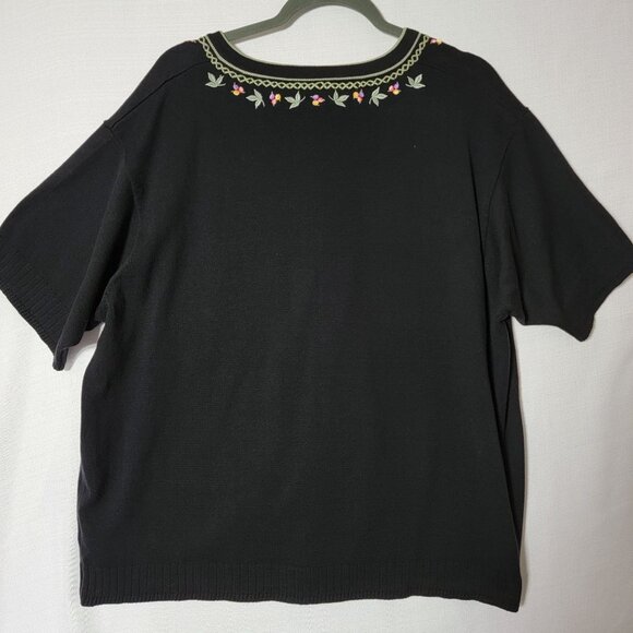 Marisa Christina II Cardigan Short Sleeve Sweater Sz 3X Black W/Embroidery Trim - Picture 4 of 11